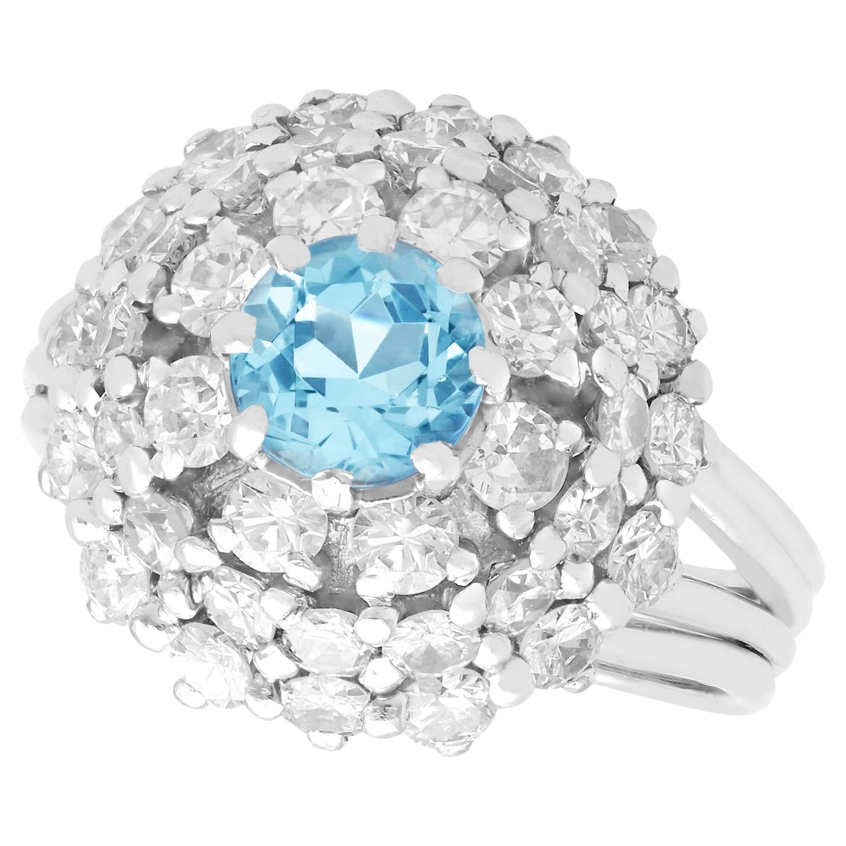 Aquamarine and 2.39 Carat Diamond White Gold Cocktail Ring For Sale