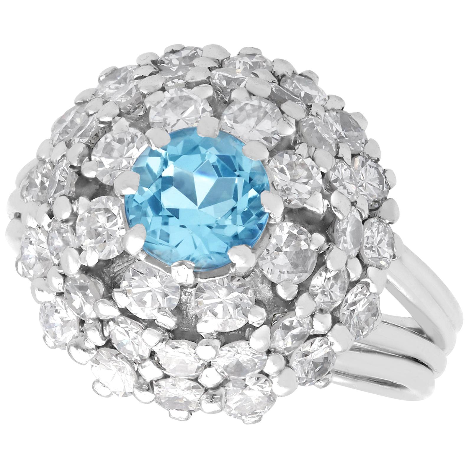 Brilliante Platinum Plated 4.32 DEW Simulated Aquamarine & Diamond Ring