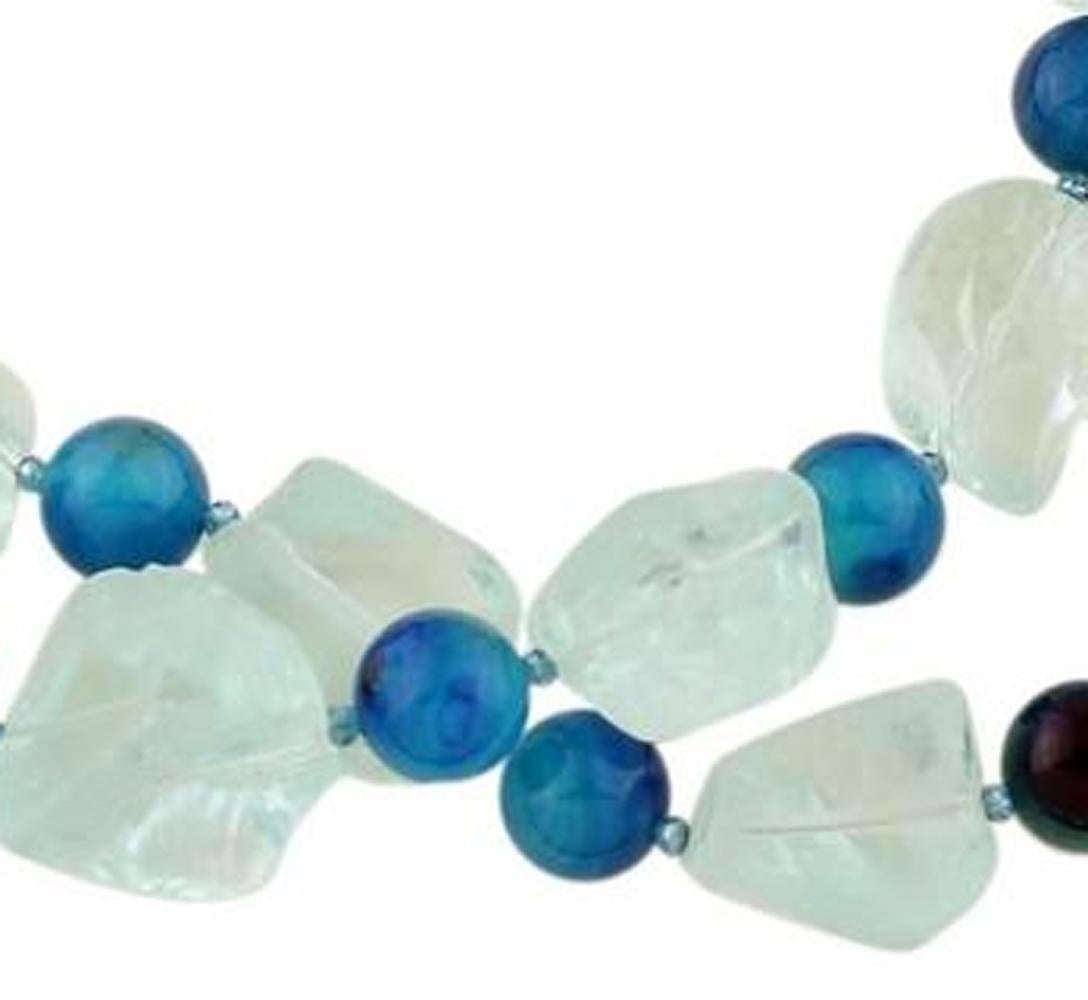 Women's or Men's AJD Stunning Double Strand Aquamarine & Blue Agate Cocktail Necklace