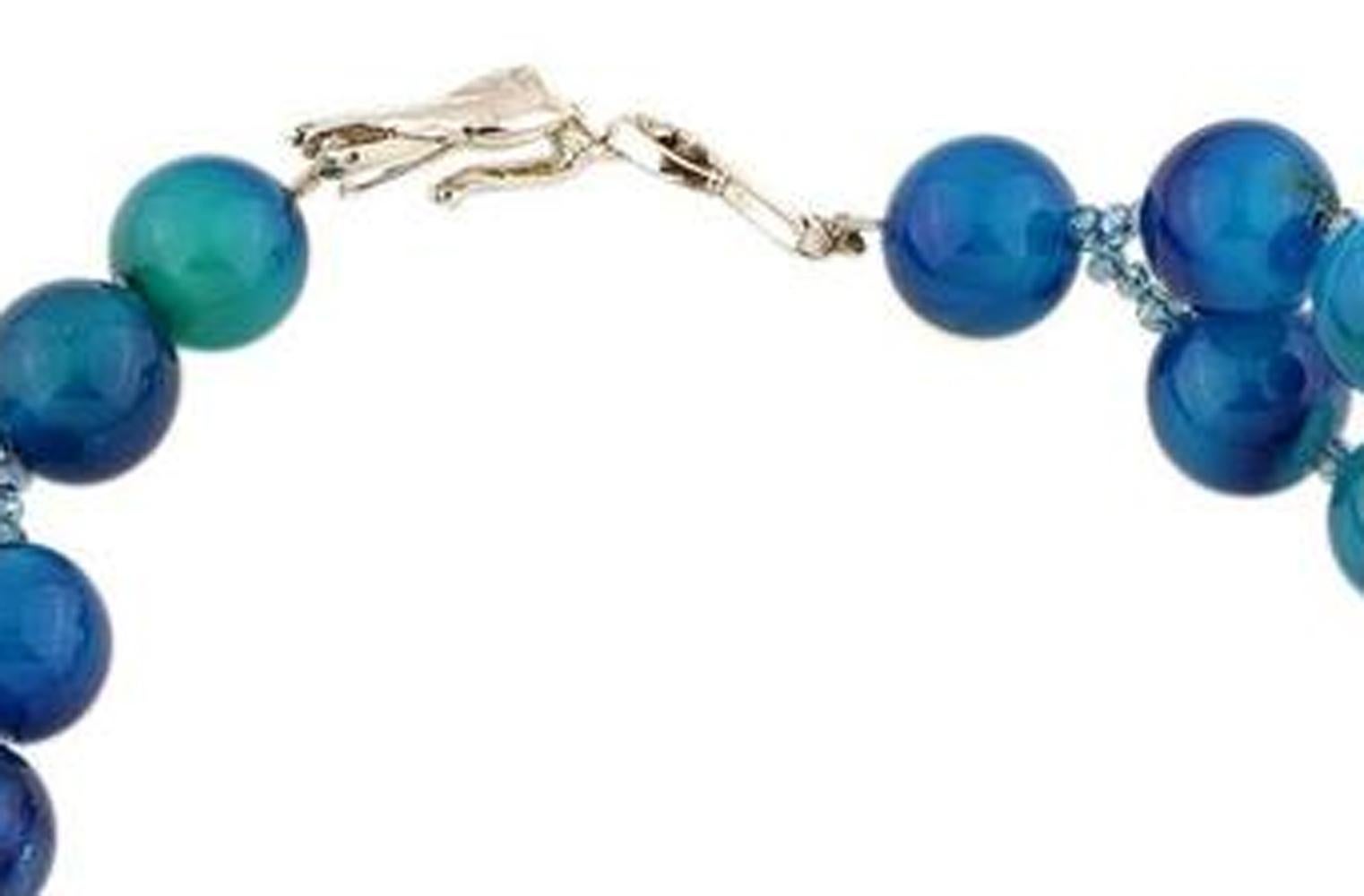 AJD Stunning Double Strand Aquamarine & Blue Agate Cocktail Necklace 1