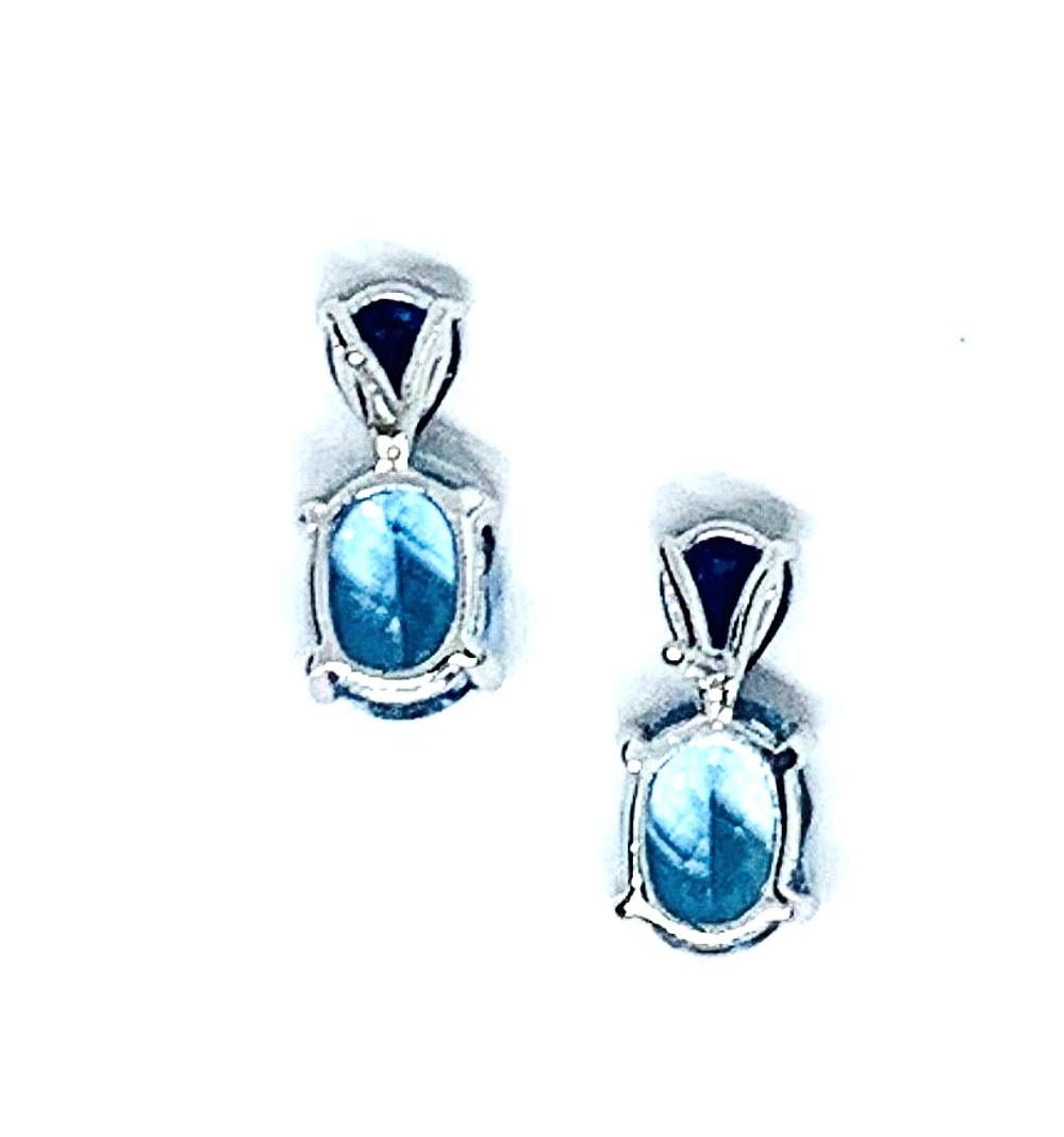 Aquamarine Oval and Blue Sapphire Pear Shape White Gold Drop Post Earrings  In New Condition In Los Angeles, CA