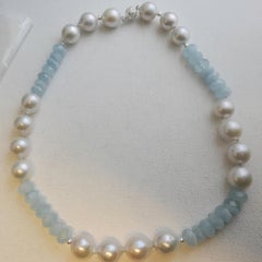 Aquamarine and Cultured Freshwater Pearl Necklace 18.5 inches
