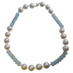Aquamarine and Cultured Freshwater Pearl Necklace 18.5 inches