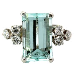 Aquamarine and Diamond 14K White Gold Estate Ring