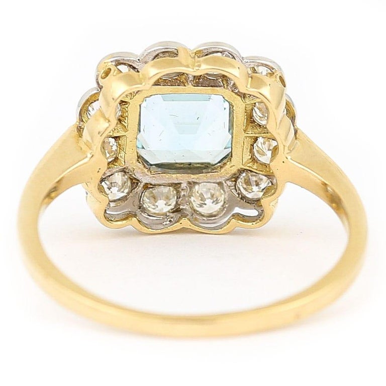 Aquamarine and Diamond 18 Karat Yellow Gold Art Deco Style Ring with ...