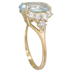 Antique Aquamarine and Diamond 18k Yellow Gold Engagement Ring for Women , Perfect Gift