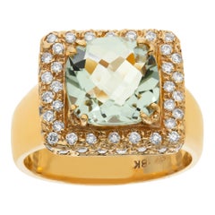 Aquamarine and diamond 18K yellow gold ring