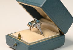 Aquamarine and Diamond Accent Ring. 2.80ct Emerald Cut Aquamarine Ring Platinum