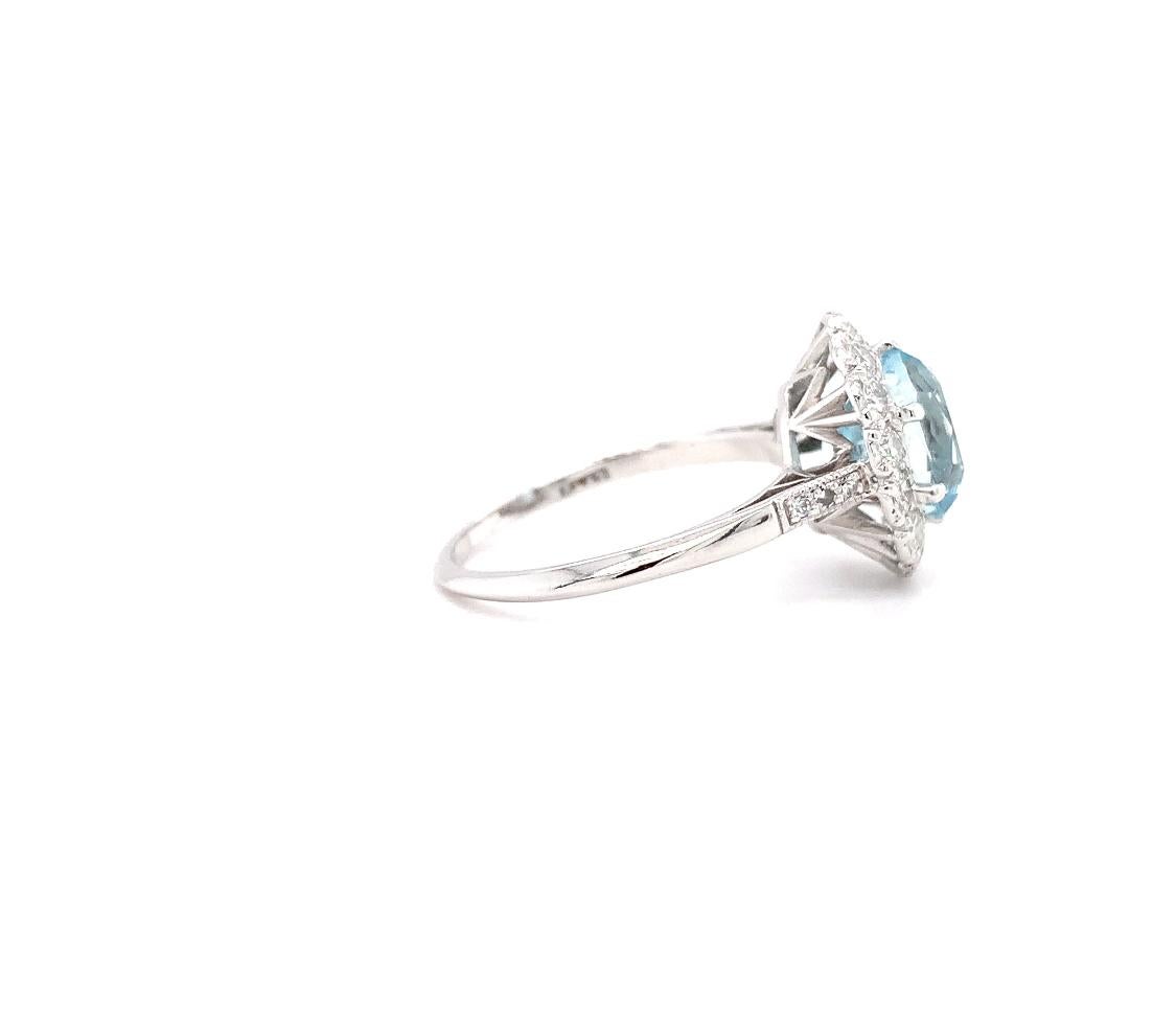 Oval Cut Aquamarine and diamond art deco cocktail ring platinum For Sale