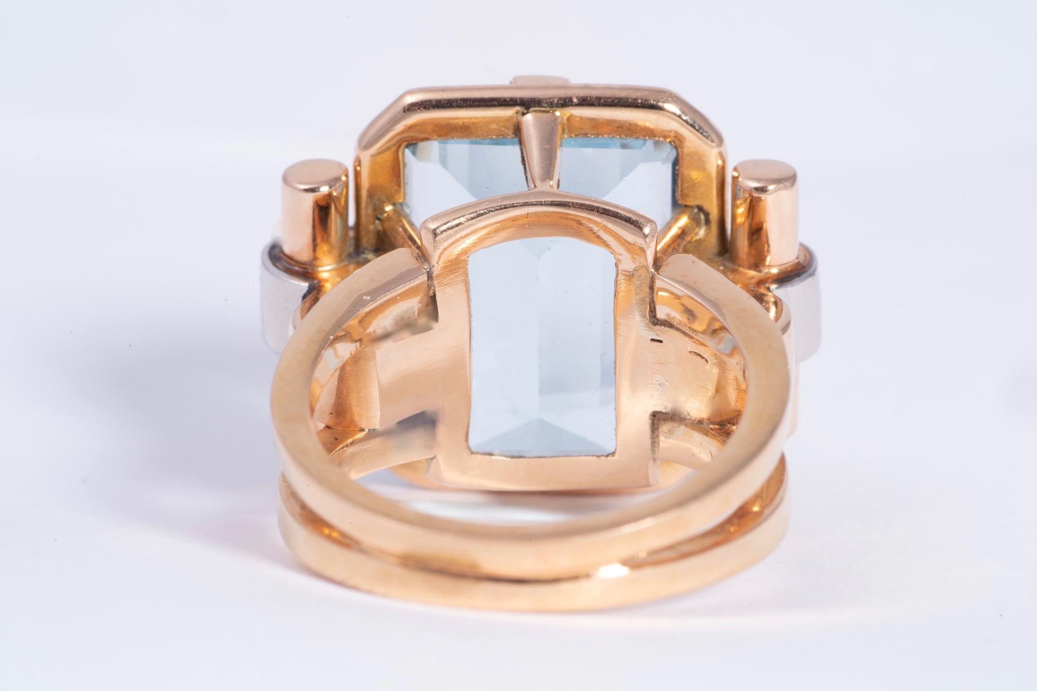 Aquamarine and Diamond Art Deco Ring In Good Condition In New Orleans, LA