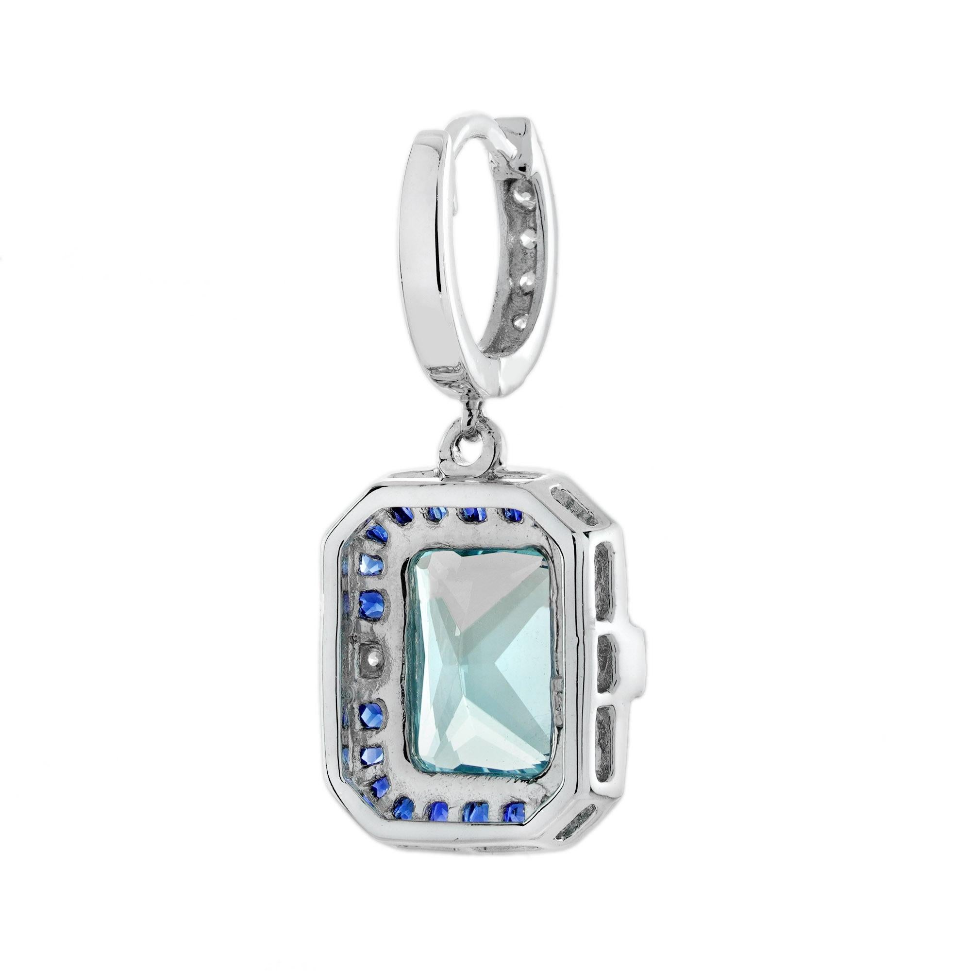 Set di orecchini pendenti in stile Art Déco con acquamarina e diamanti in oro 14K in vendita 5