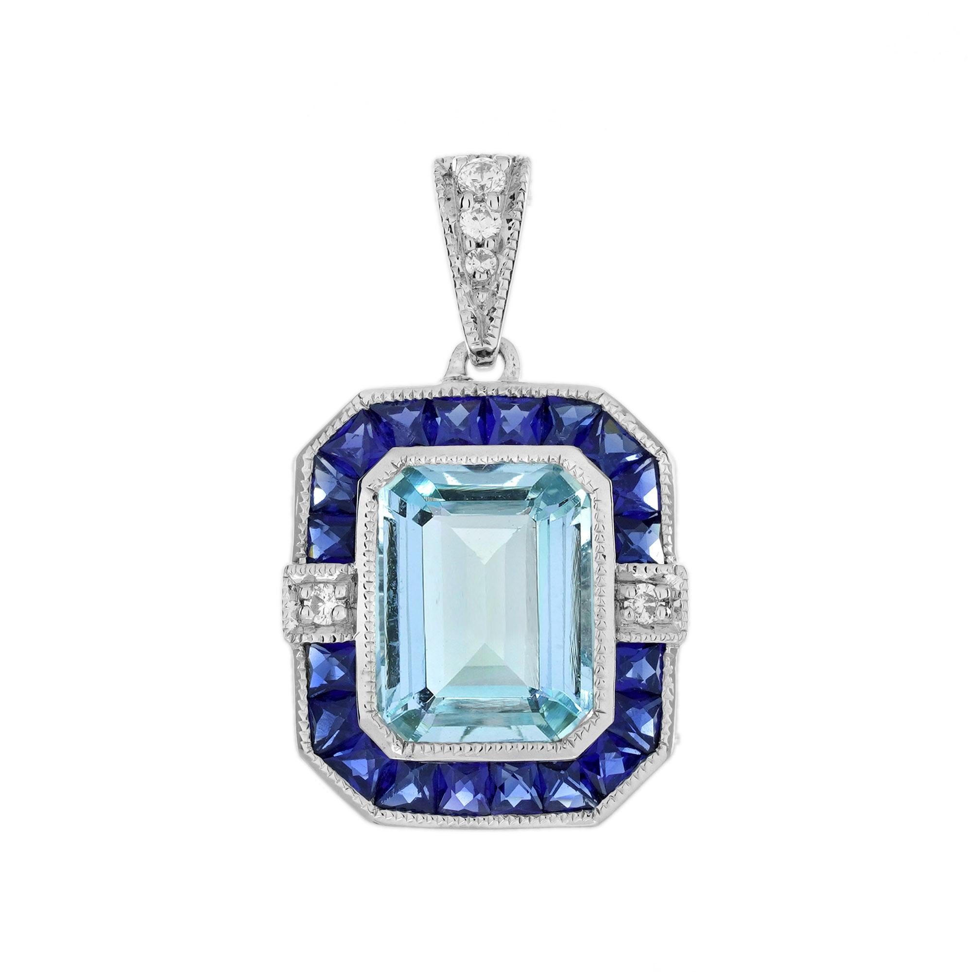 Set di orecchini pendenti in stile Art Déco con acquamarina e diamanti in oro 14K in vendita 7