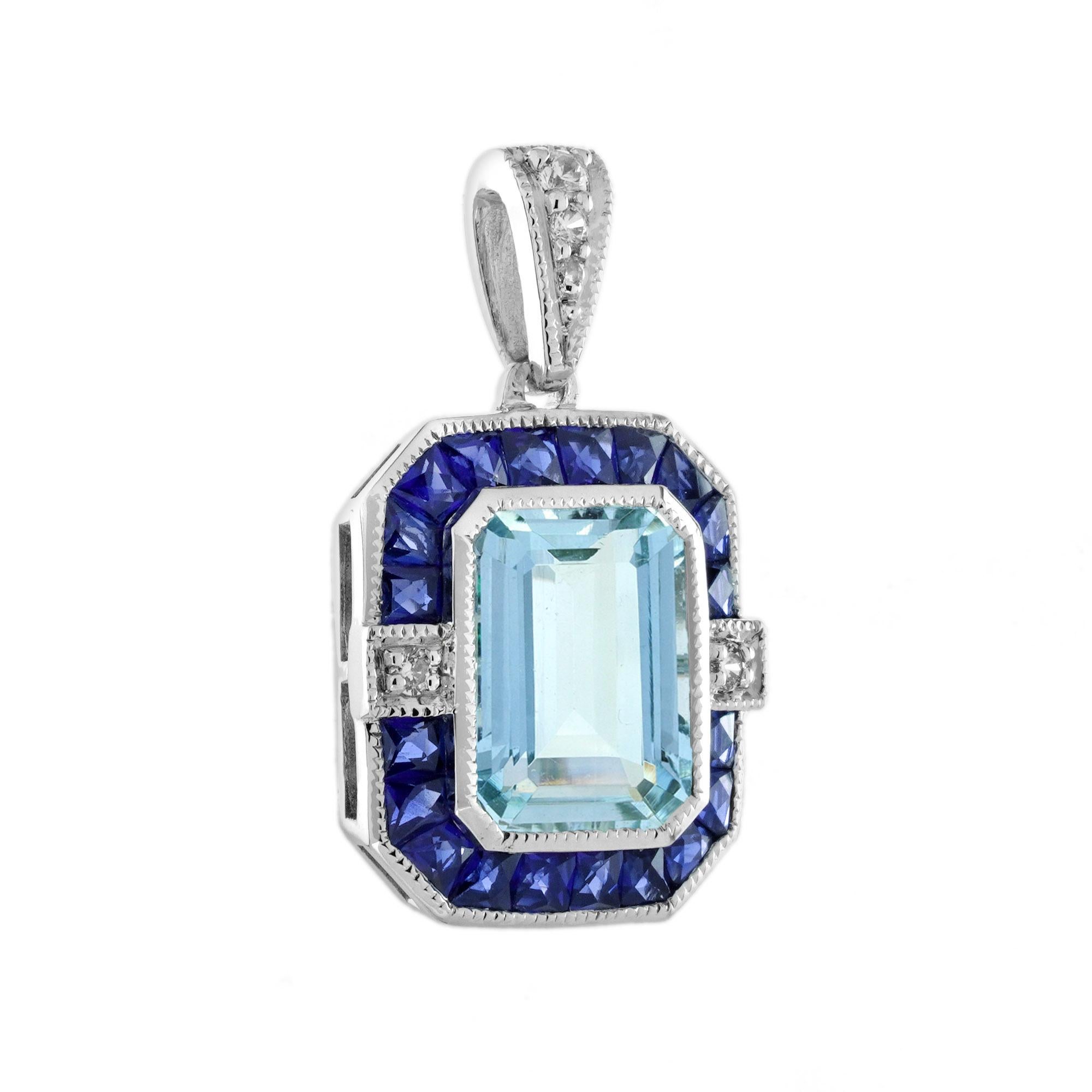 Set di orecchini pendenti in stile Art Déco con acquamarina e diamanti in oro 14K in vendita 8