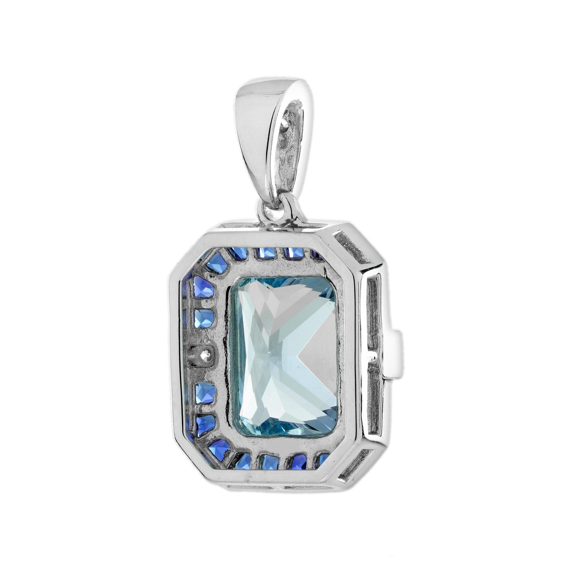 Set di orecchini pendenti in stile Art Déco con acquamarina e diamanti in oro 14K in vendita 9