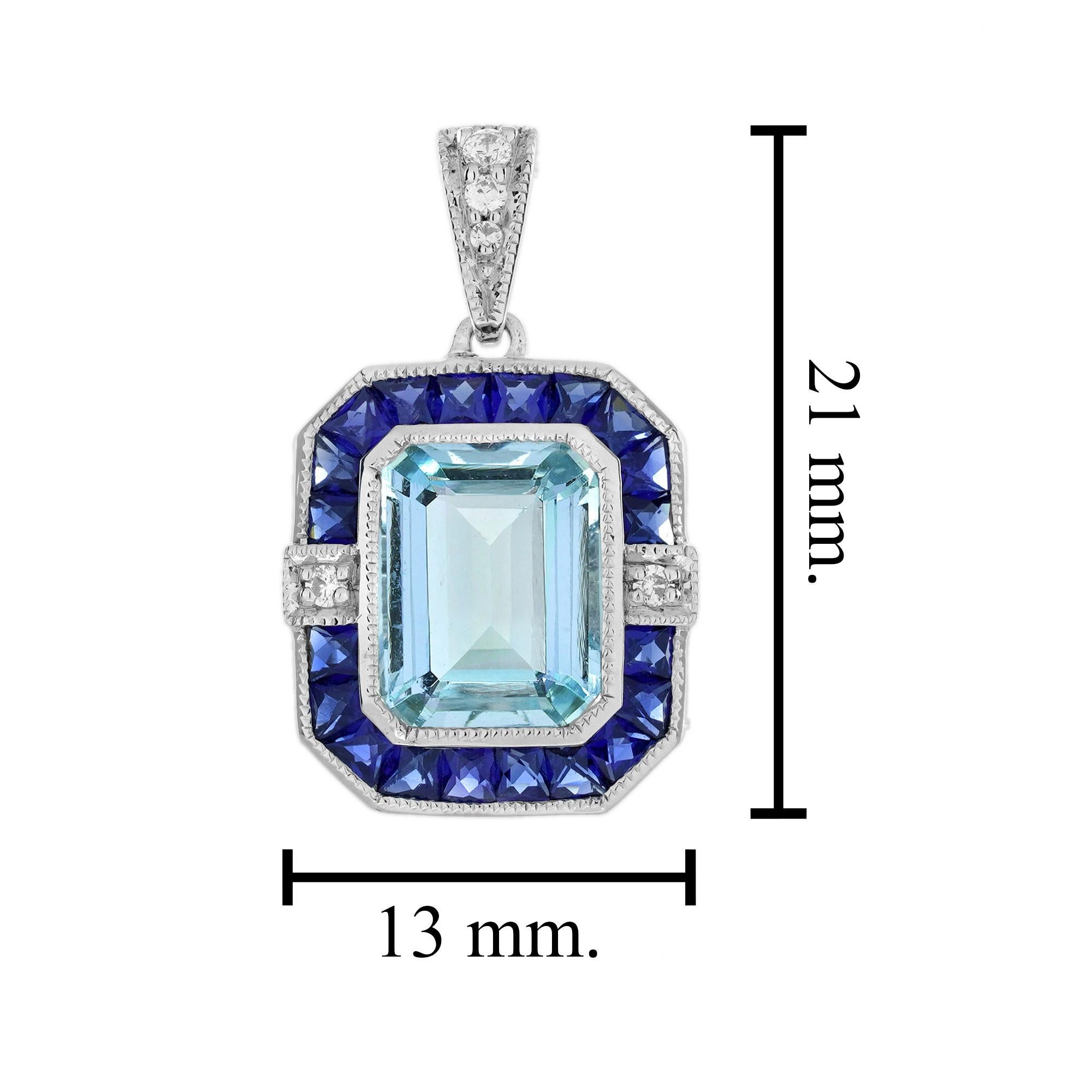 Set di orecchini pendenti in stile Art Déco con acquamarina e diamanti in oro 14K in vendita 10