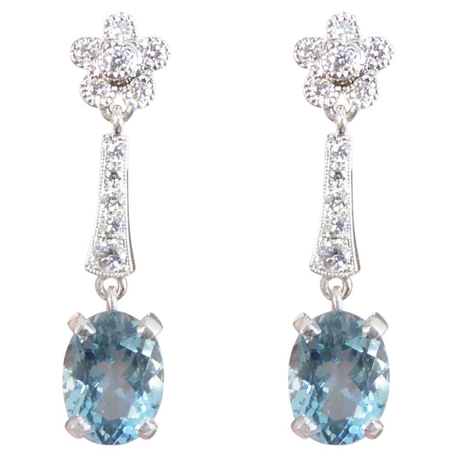 Aquamarine and Diamond Belle Epoque Inspired Drop Earrings in 18ct White Gold For Sale