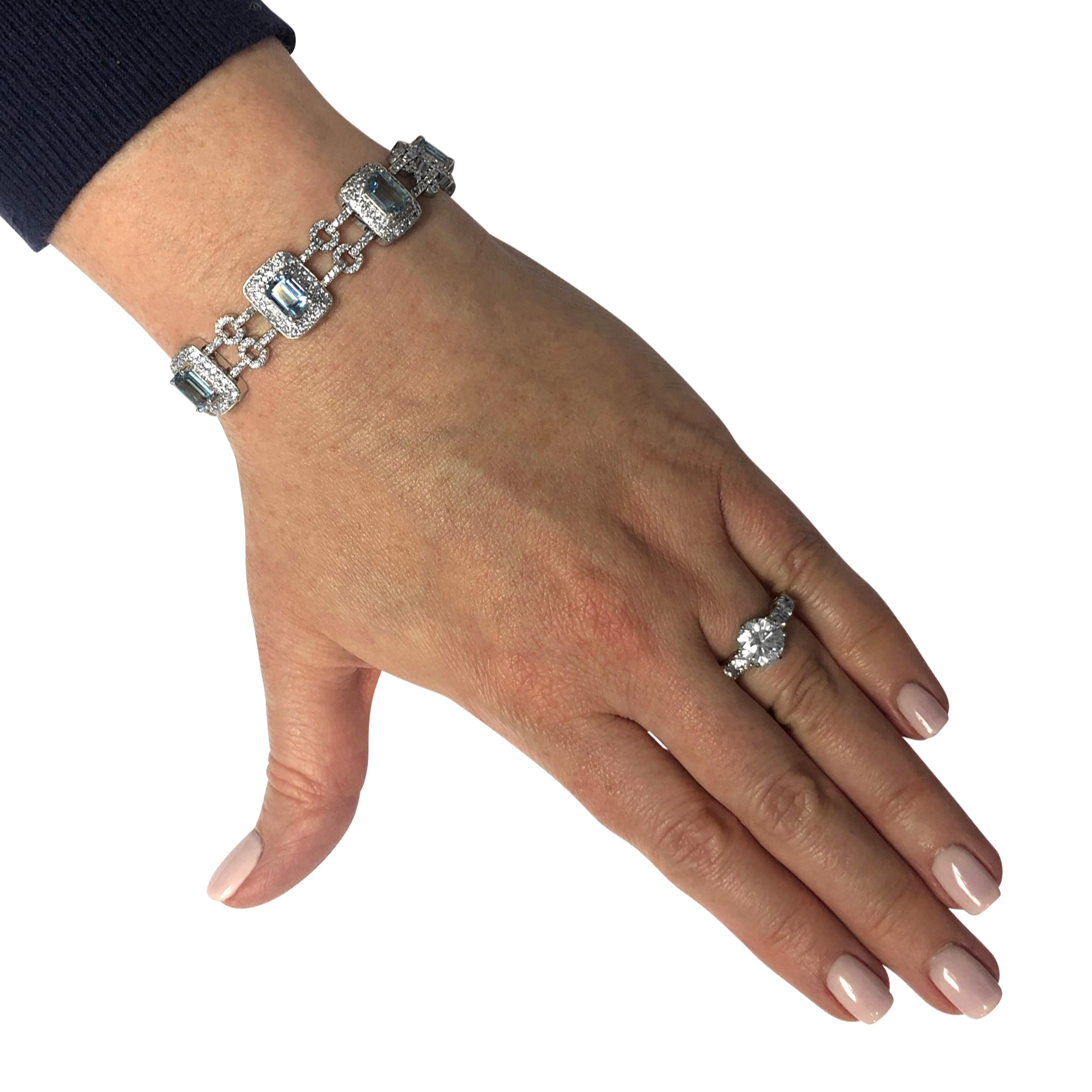 Modern Aquamarine and Diamond Bracelet