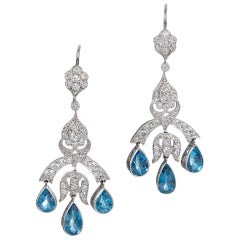Aquamarine and Diamond Chandelier Earrings