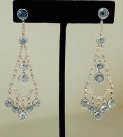 Pendientes araña de aguamarina y diamantes en platino