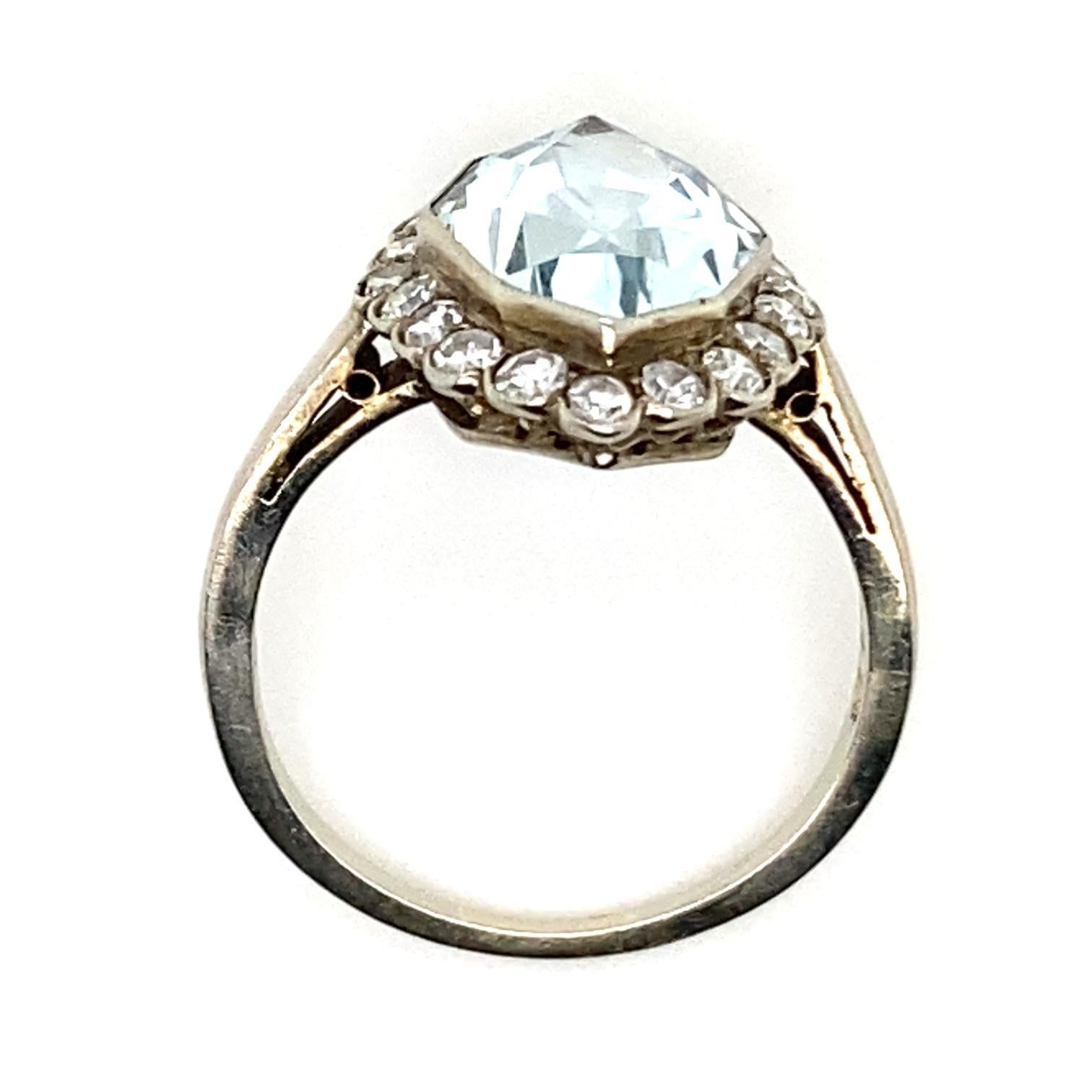 Women's Aquamarine and Diamond Cluster 14 Karat White Gold Engagement Ring For Sale