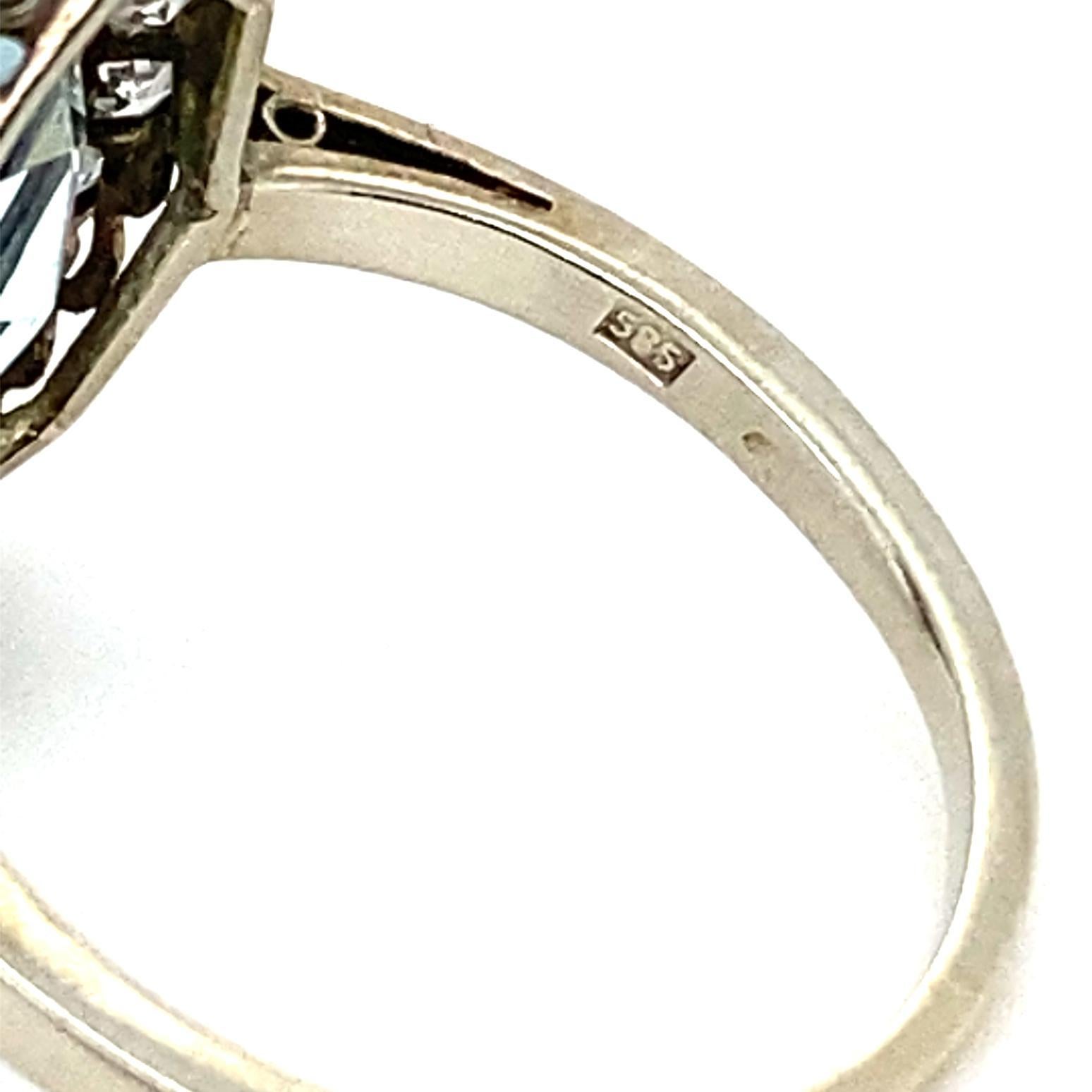 Aquamarine and Diamond Cluster 14 Karat White Gold Engagement Ring For Sale 2