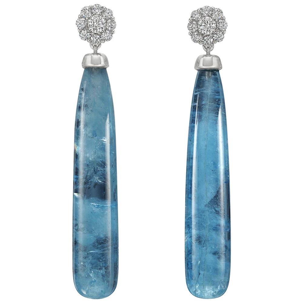 Aquamarine and Diamond Cluster Drop Earrings For Sale