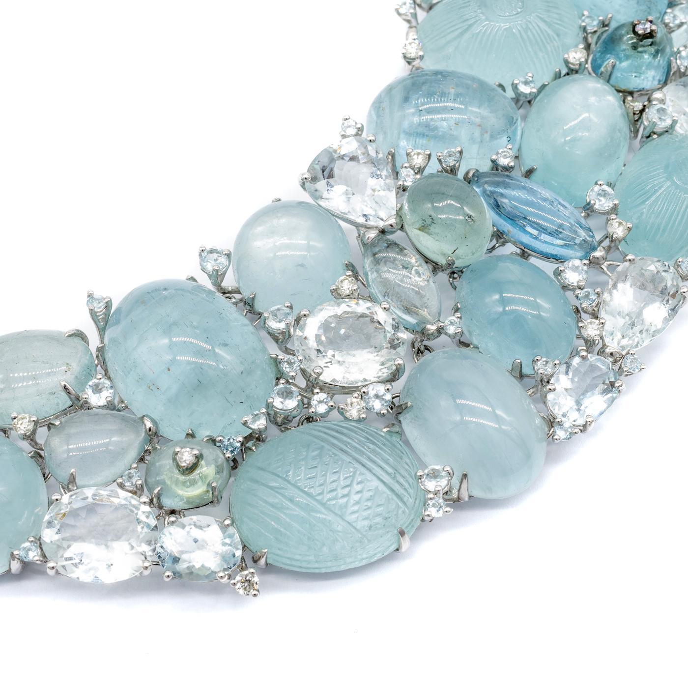 Modern Aquamarine and Diamond Cluster Necklace