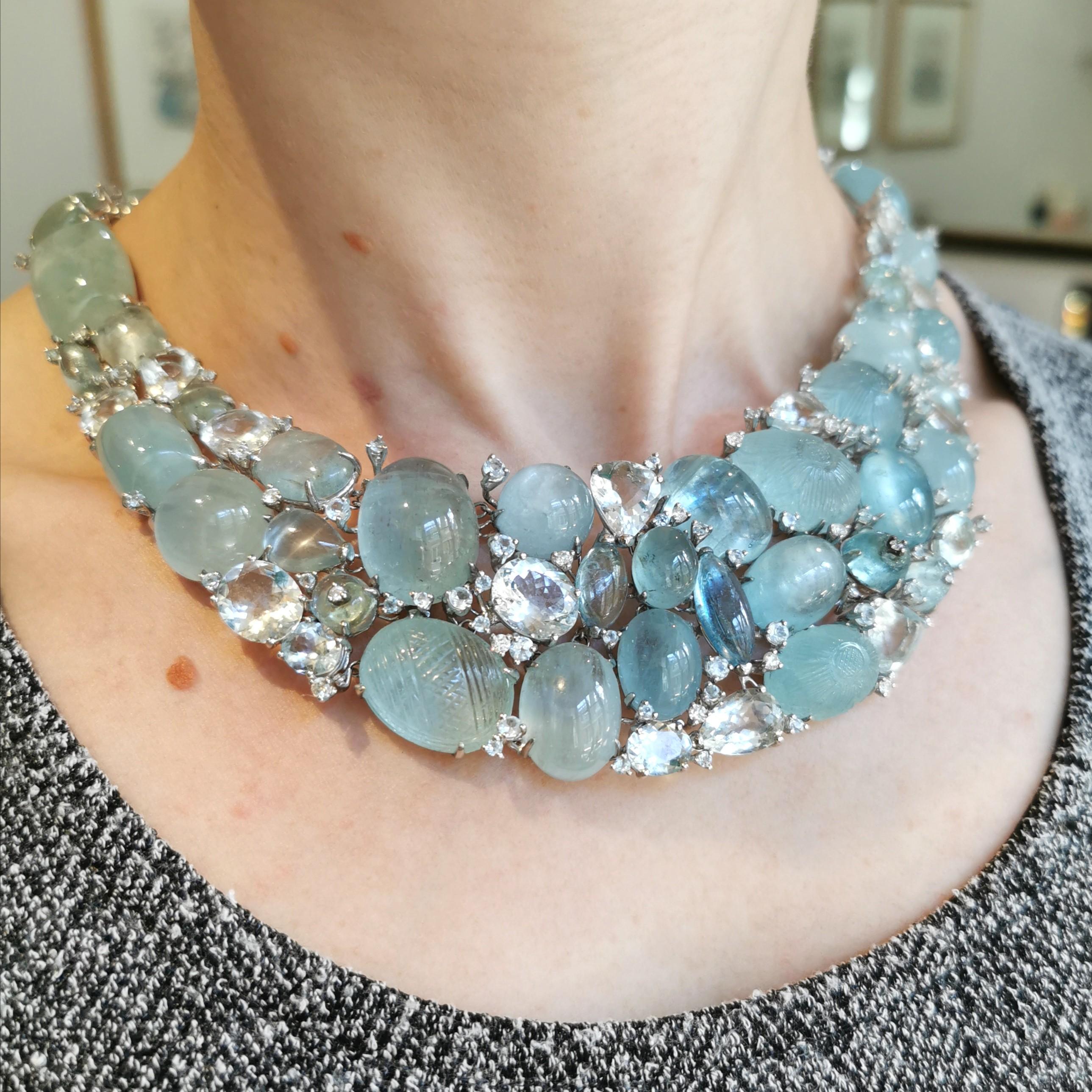 Women's Aquamarine and Diamond Cluster Necklace