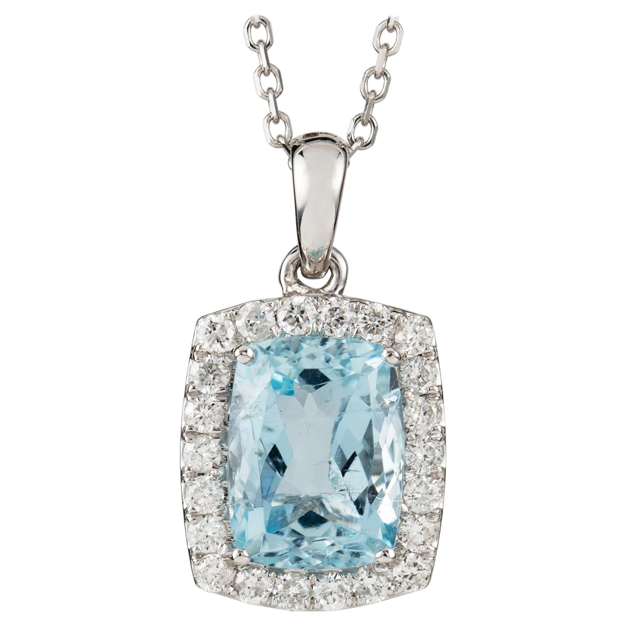 Aquamarine and Diamond Cluster Pendant