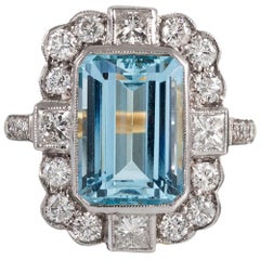 Aquamarine and Diamond Cluster Ring