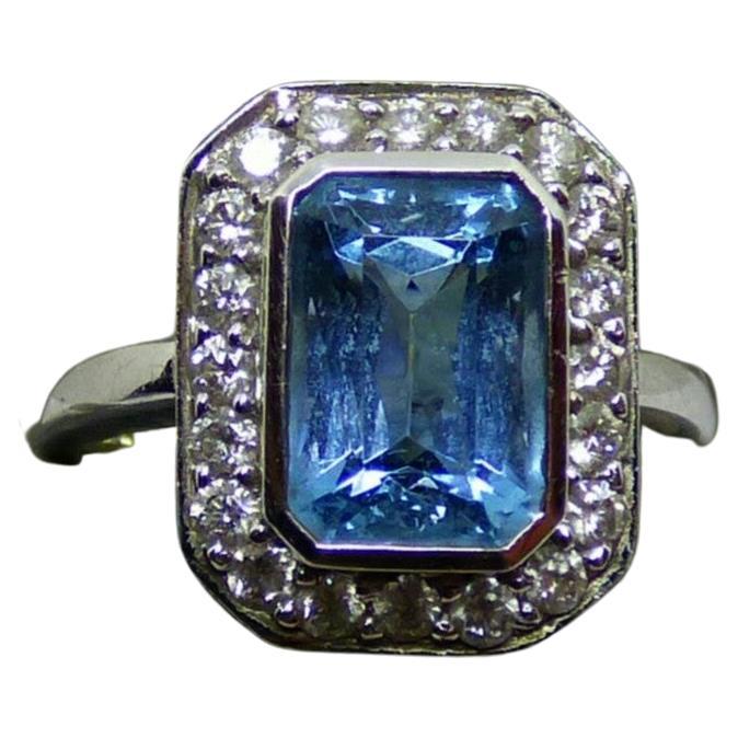 Aquamarine and Diamond Cluster Ring For Sale