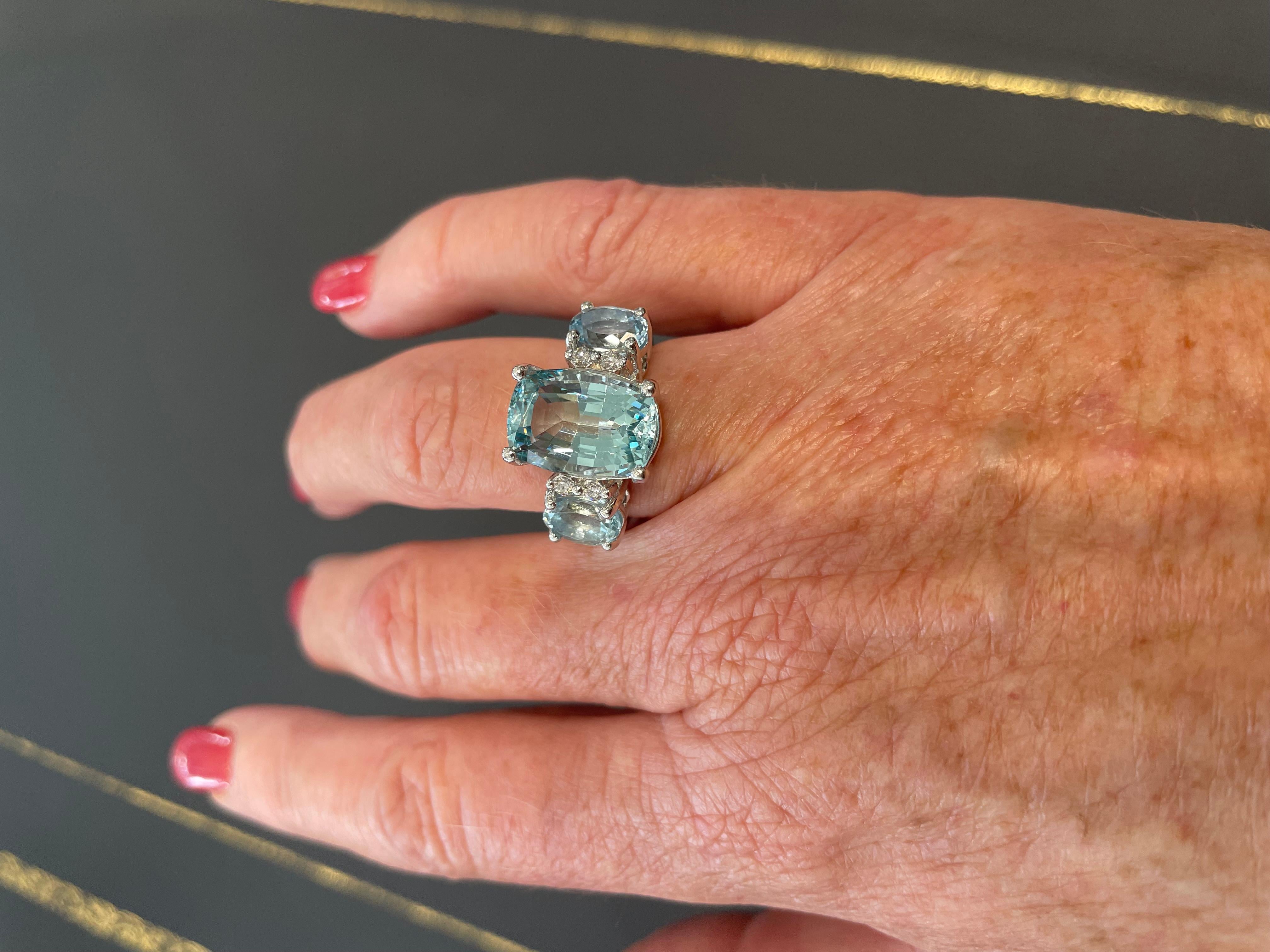 Oval Cut Aquamarine and Diamond Cocktail Ring For Sale