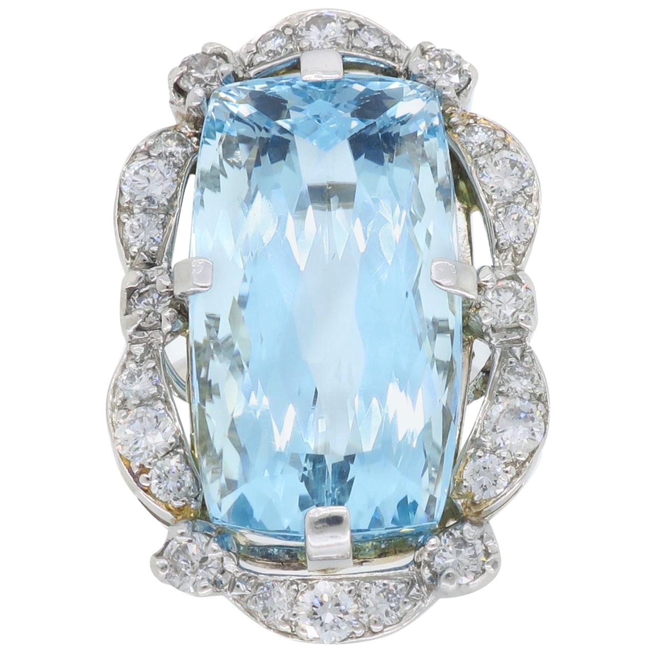 Aquamarine and Diamond Cocktail Ring