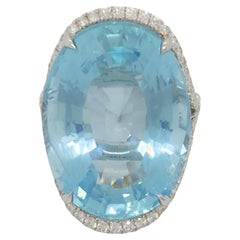 Aquamarine and Diamond Cocktail Ring in 18k White Gold