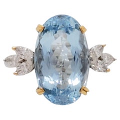 Aquamarine and Diamond Cocktail Ring in Platinum and 18k Yellow Gold