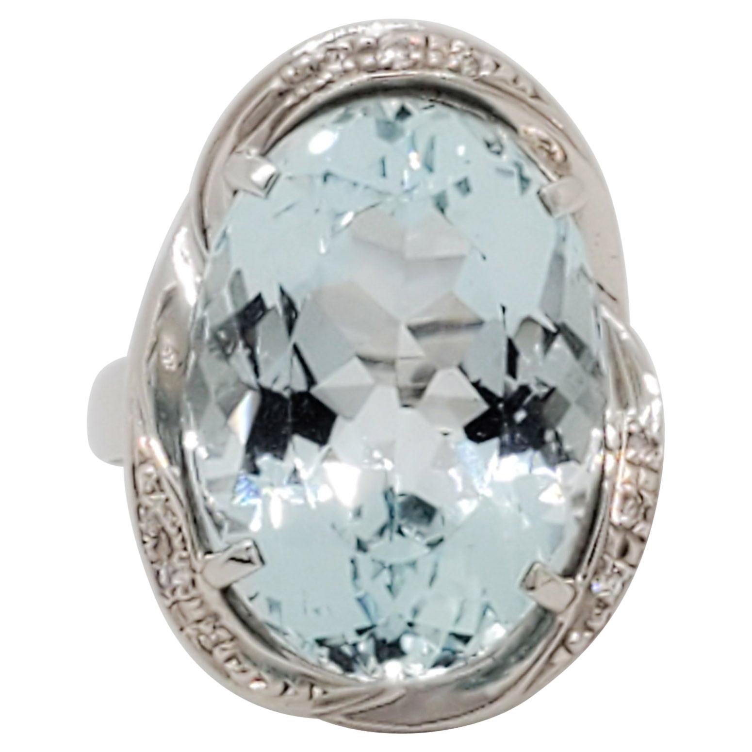 Aquamarine and Diamond Cocktail Ring in Platinum