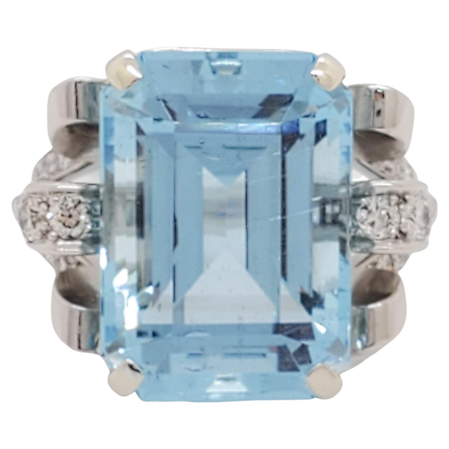 Aquamarine and Diamond Cocktail Ring in Platinum