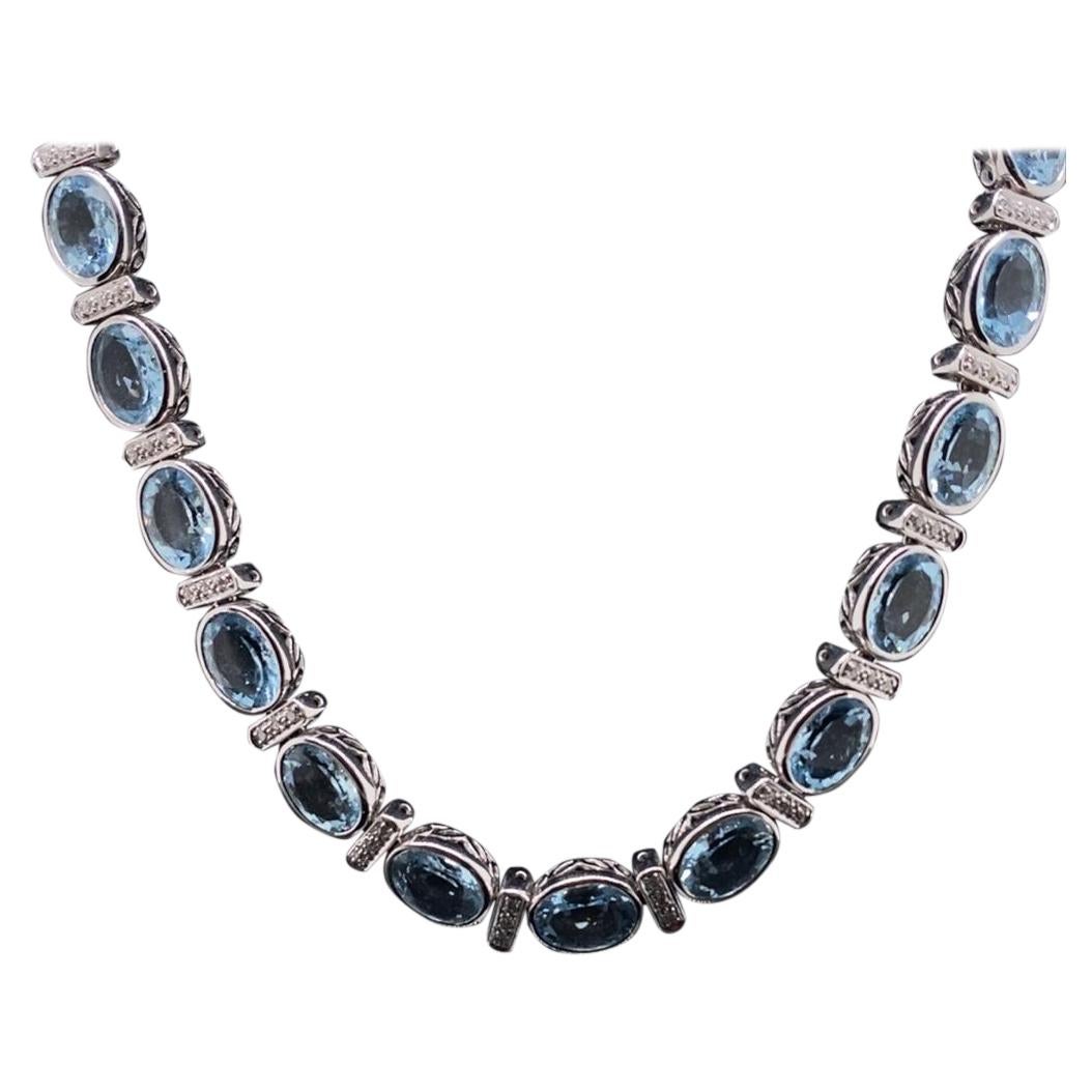 Aquamarine and Diamond Collar Necklace in 18 Karat White Gold For Sale