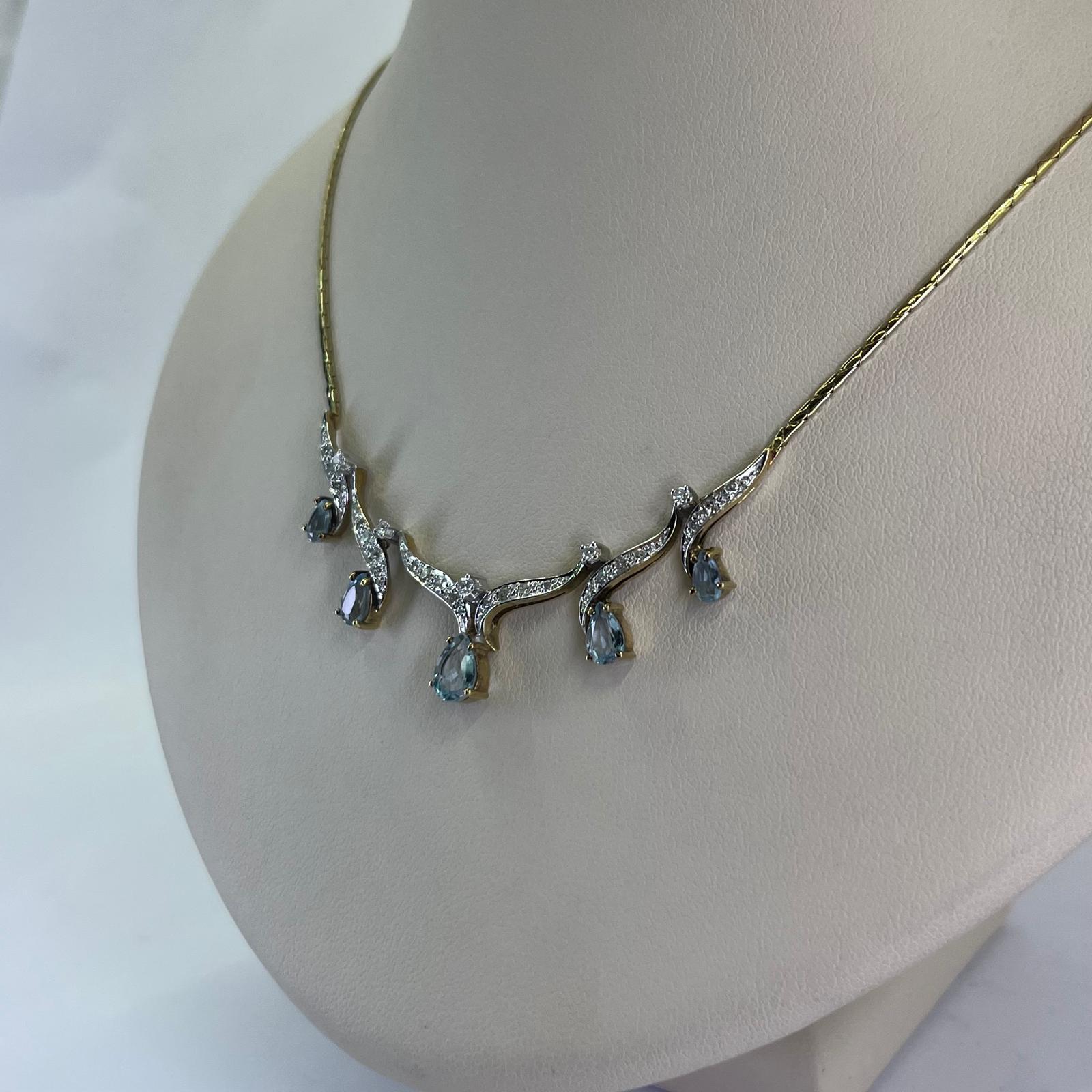 Women's Aquamarine and Diamond Collar Necklace in Yellow Gold For Sale