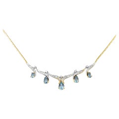Aquamarine and Diamond Collar Necklace in Yellow Gold