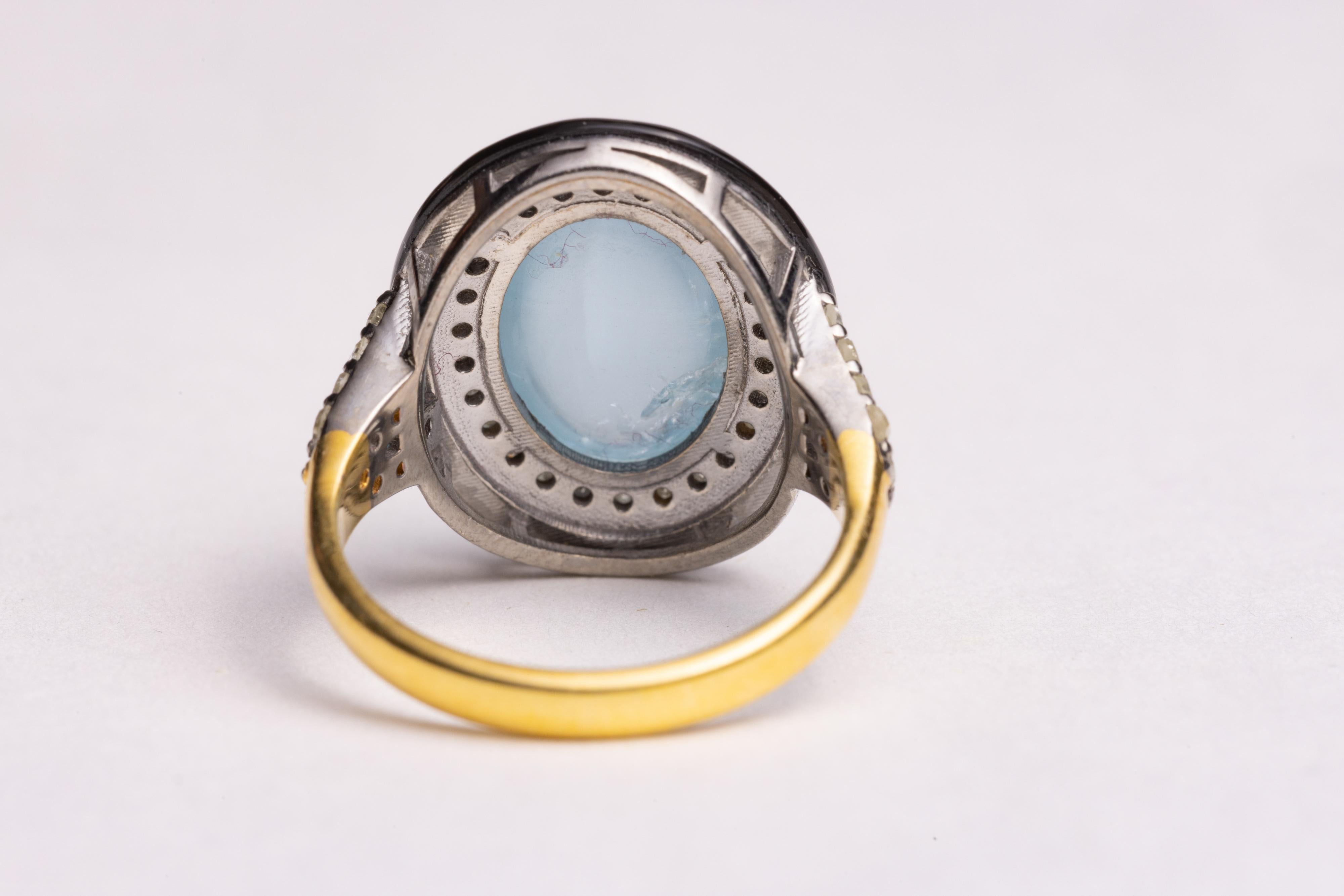 Cabochon Aquamarine and Diamond Dome Ring For Sale