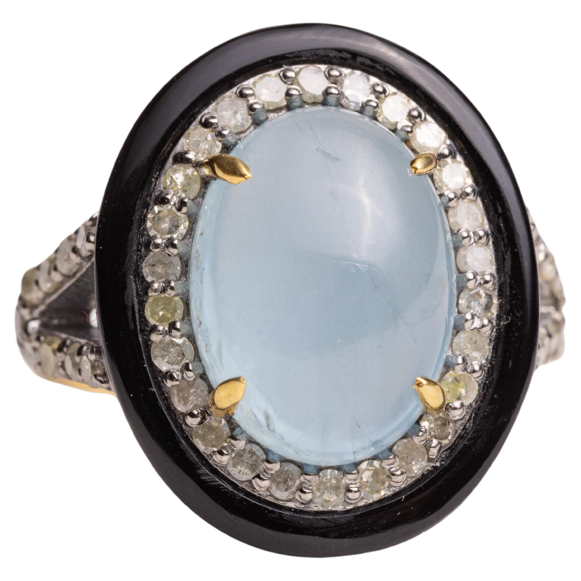 Aquamarine and Diamond Dome Ring For Sale