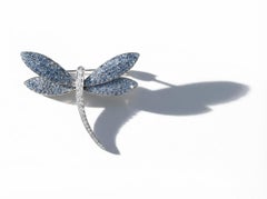 Aquamarine and Diamond Dragonfly Brooch in 18K White Gold
