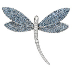 Aquamarine and Diamond Dragonfly Brooch in 18K White Gold