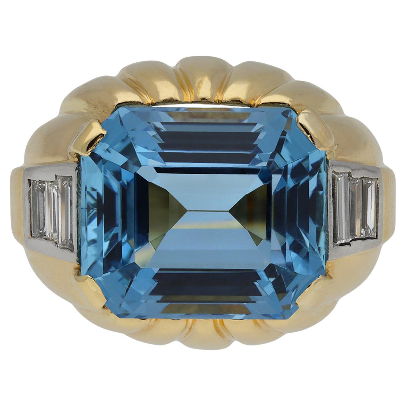 Aquamarine and diamond dress ring, circa 1960. For Sale