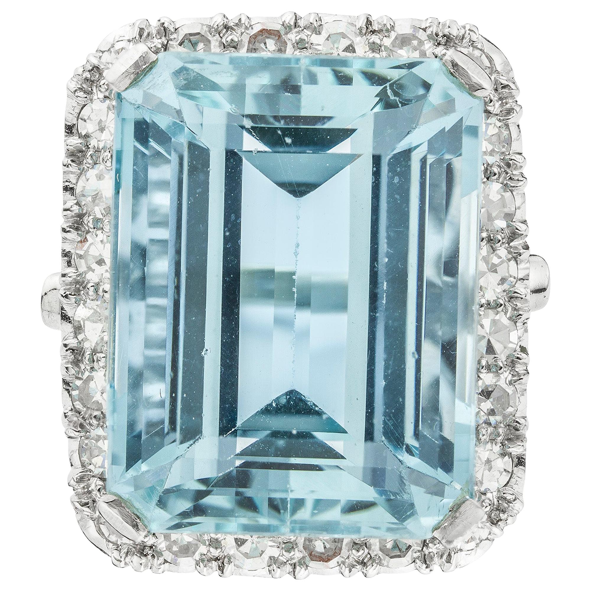 Aquamarine and Diamond Dress Ring For Sale