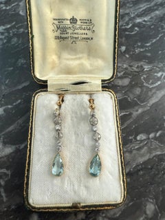 Aquamarine and Diamond drop Earrings, Early 20th Century