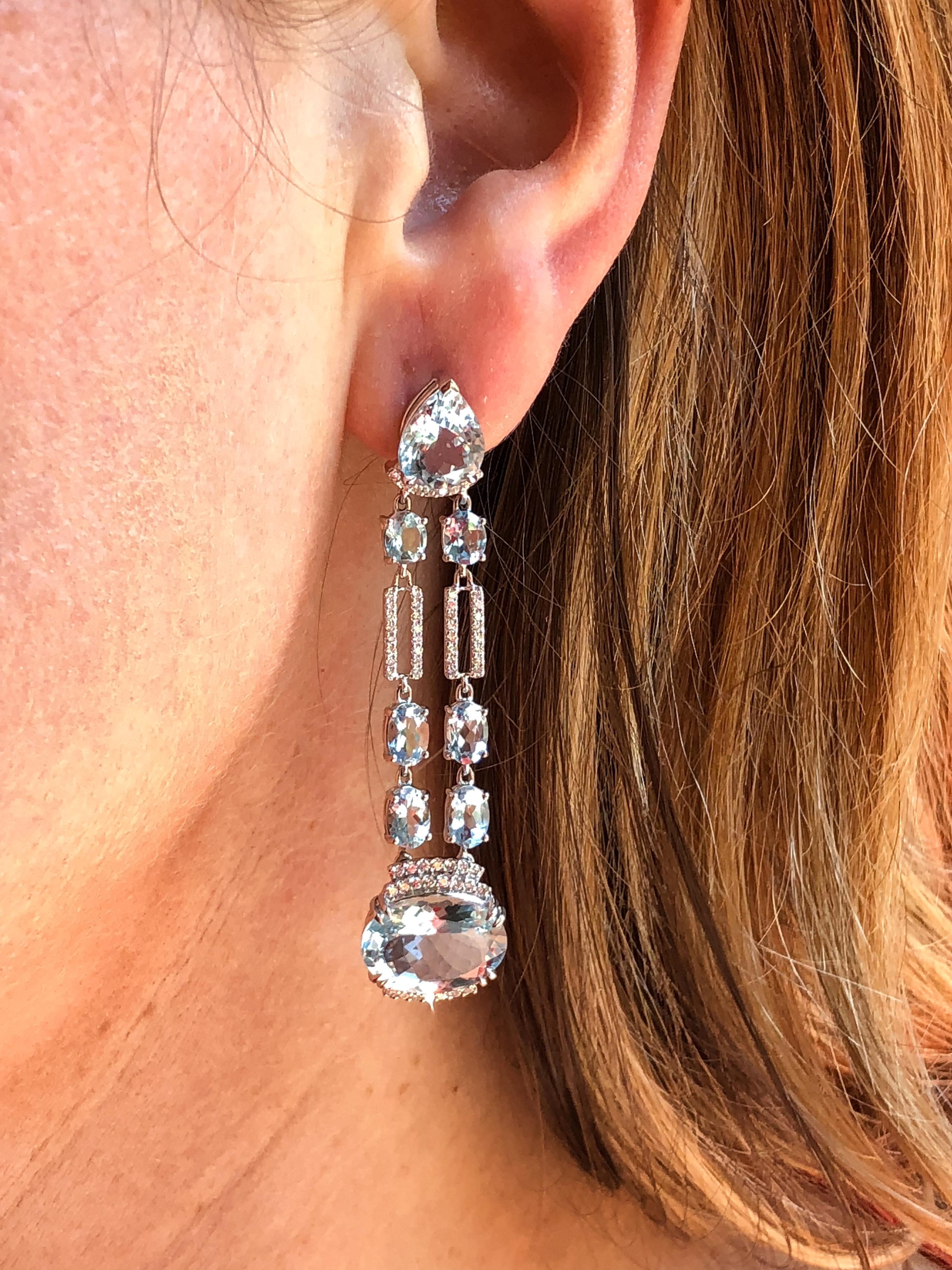 Contemporary Aquamarine and Diamond Drop Earrings