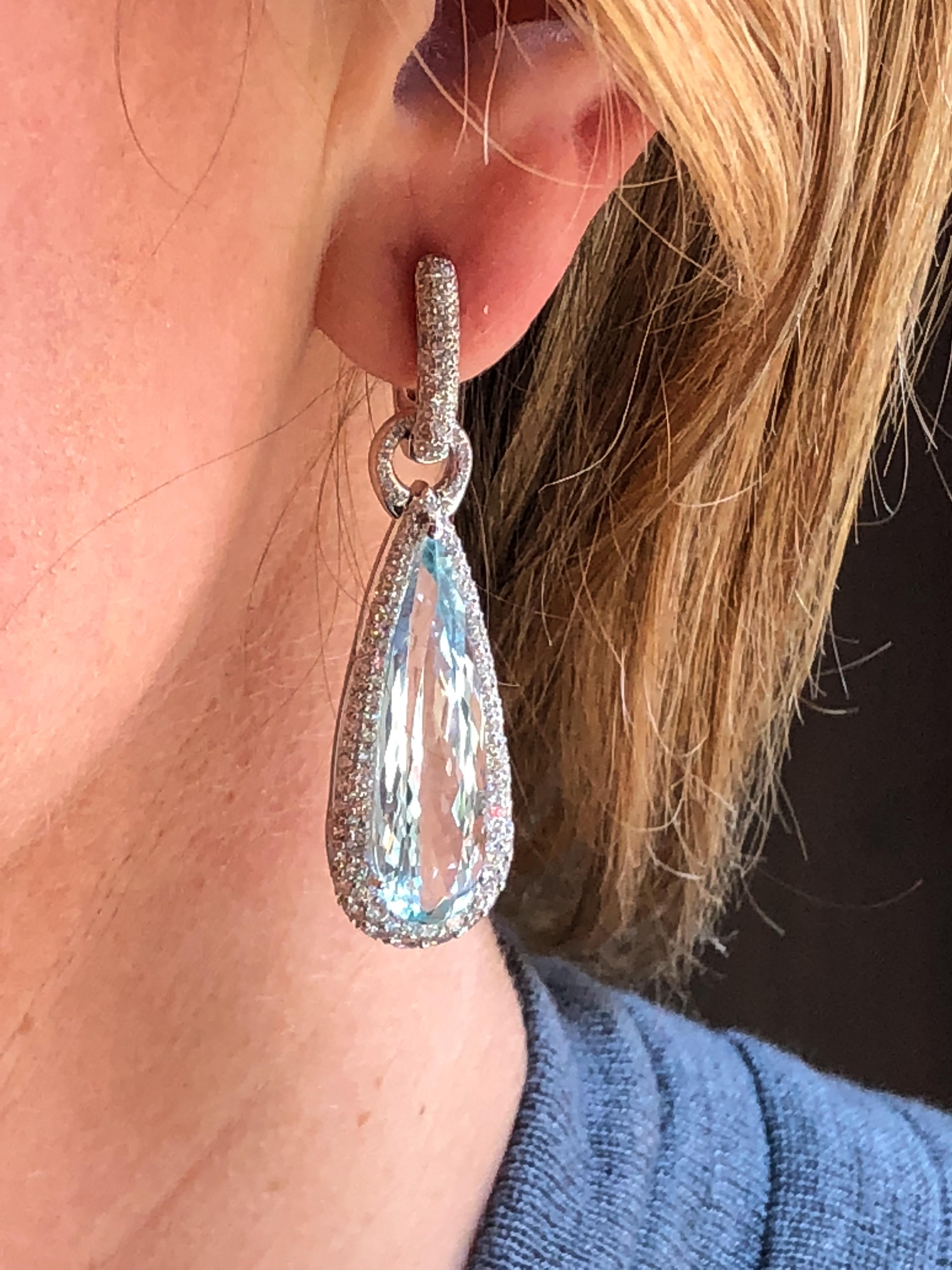 Aquamarine and Diamond Drop Earrings In New Condition In Greenwich, CT