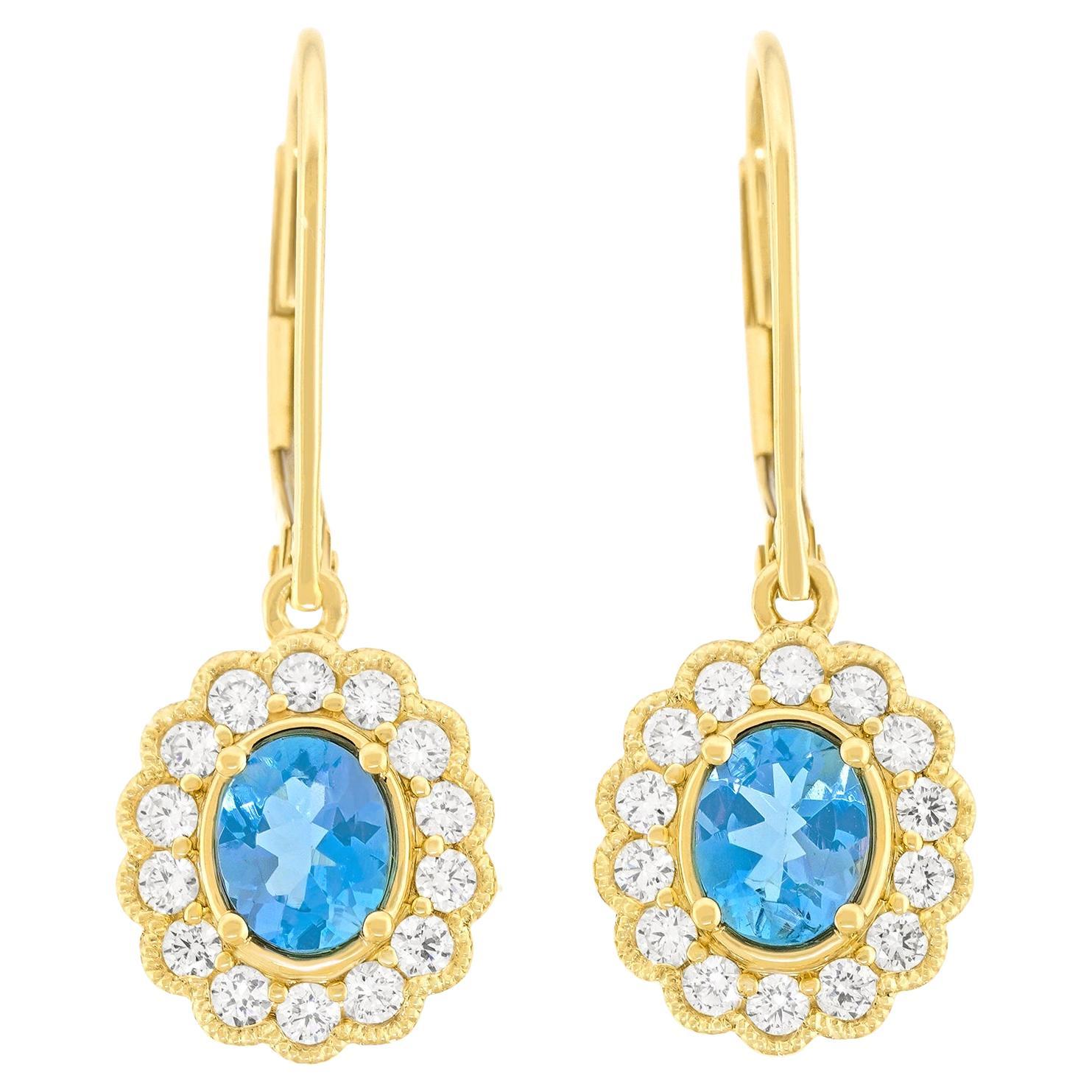 Aquamarine and Diamond Drop Earrings For Sale